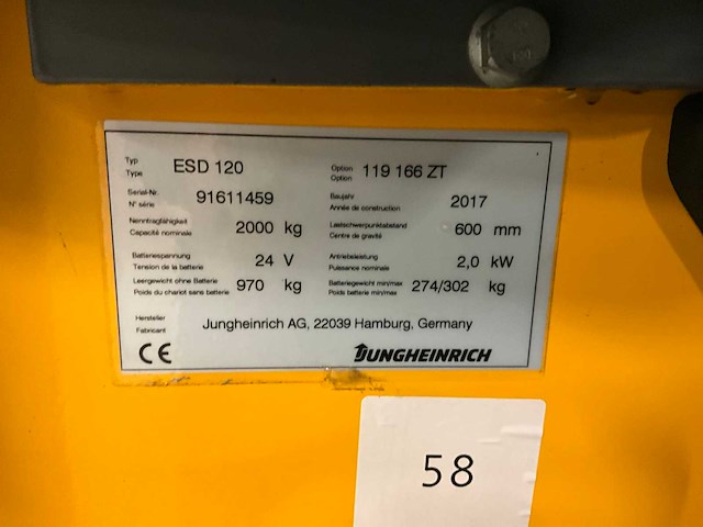2017 jungheinrich esd 120 stapelaar - afbeelding 3 van  16