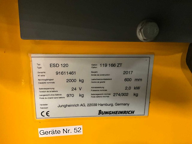 2017 jungheinrich esd 120 stapelaar - afbeelding 7 van  18