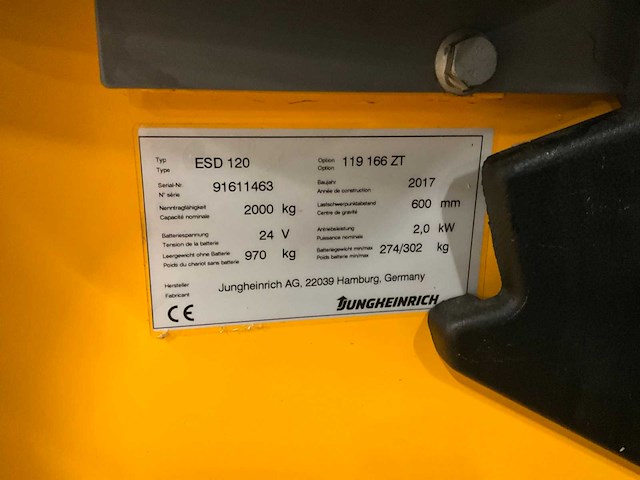 2017 jungheinrich esd 120 stapelaar - afbeelding 4 van  15