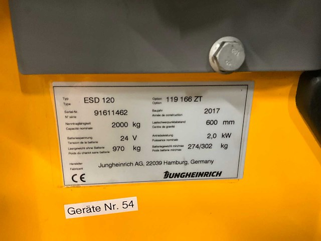 2017 jungheinrich esd 120 stapelaar - afbeelding 4 van  15
