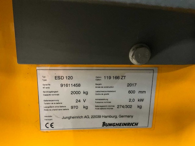 2017 jungheinrich esd120 stapelaar - afbeelding 6 van  14