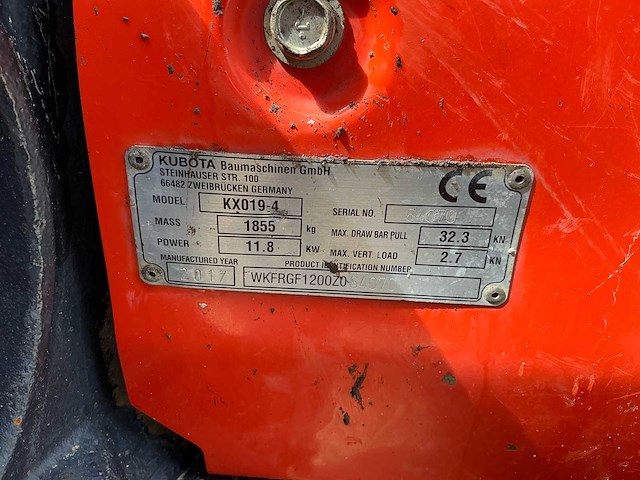 2017 kubota kx019-4 minigraafmachine - afbeelding 14 van  21