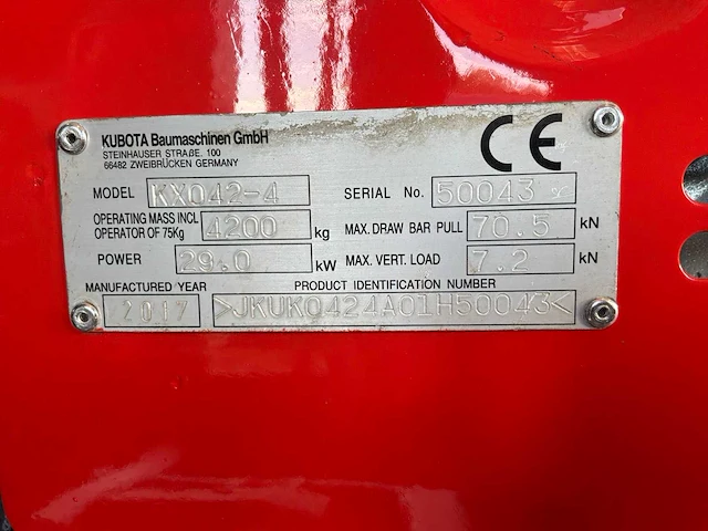 2017 kubota kx042-4 rupsgraafmachine - afbeelding 6 van  21