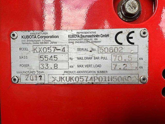 2017 kubota kx057-4 rupsgraafmachine - afbeelding 8 van  22