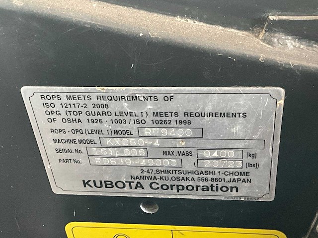 2017 kubota kx080-4 rupsgraafmachine - afbeelding 7 van  39