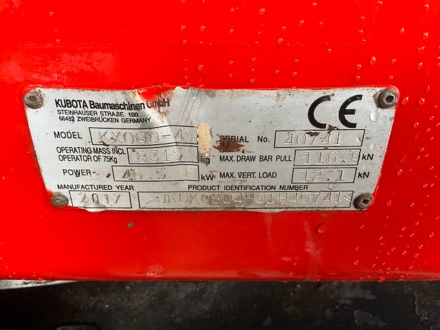 2017 kubota kx080-4 rupsgraafmachine - afbeelding 24 van  39