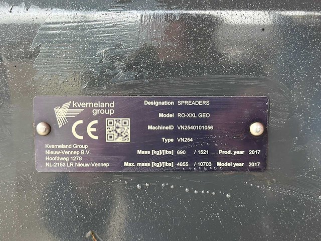 2017 kverneland ro-xxl-geo kunstmeststrooier - afbeelding 2 van  10
