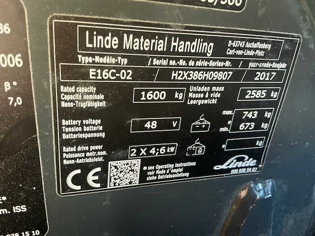 2017 linde e16c-02 vorkheftruck - afbeelding 83 van  99