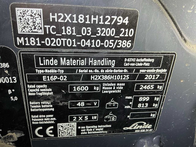 2017 linde e16p-02 vorkheftruck - afbeelding 1 van  2
