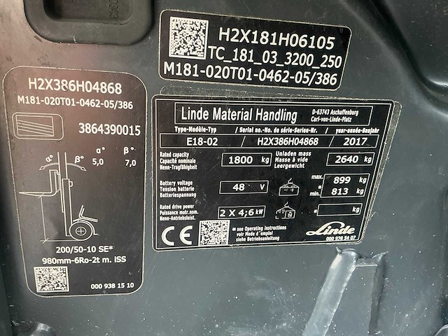 2017 linde e18-02 vorkheftruck - afbeelding 65 van  65