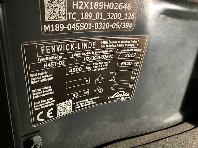 2017 linde h45t-02 evo vorkheftruck 68046-115) - afbeelding 3 van  6