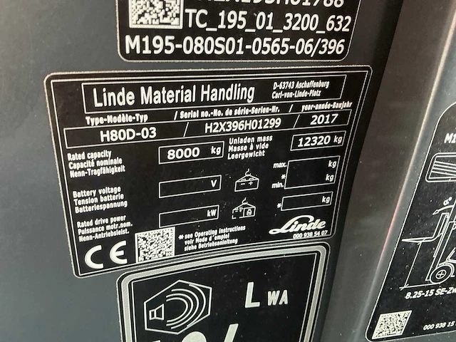 2017 linde h80d vorkheftruck - afbeelding 34 van  111