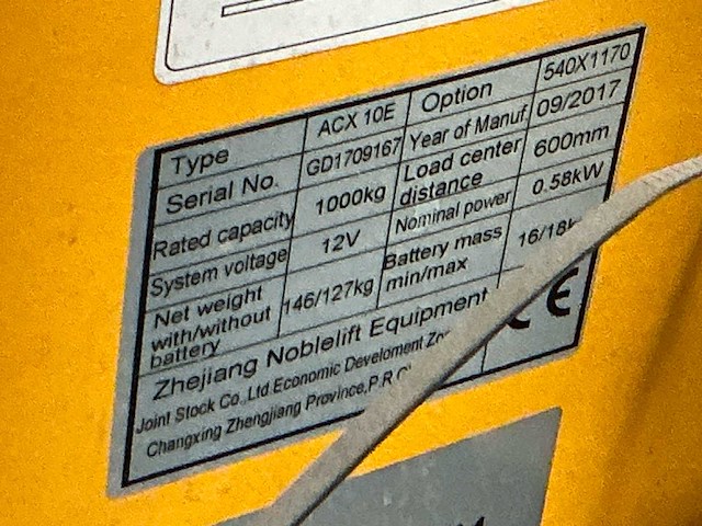 2017 noblelift acx10e elektrische transpallet (2x) - afbeelding 8 van  9