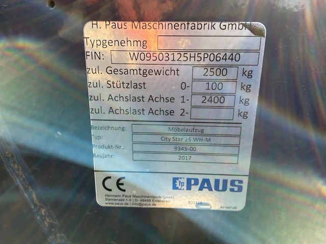 2017 paus city-star 25wh-m getrokken verhuislift - zware uitvoering - afbeelding 49 van  53