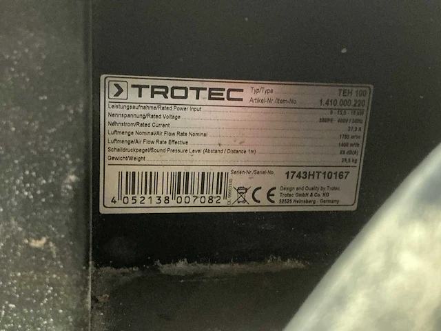 2017 trotec teh 100 elektroheater 18kw 400v - afbeelding 4 van  5