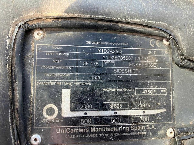 2017 uni carriers y1d2a25q vorkheftruck - afbeelding 36 van  41