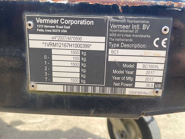 2017 vermeer bc190xl houthakselaar - functioneel - afbeelding 7 van  9