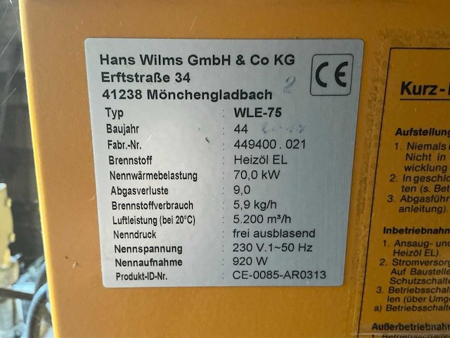 2017 wilms wle-75 luchtverwarming op gas (2x) - afbeelding 2 van  5