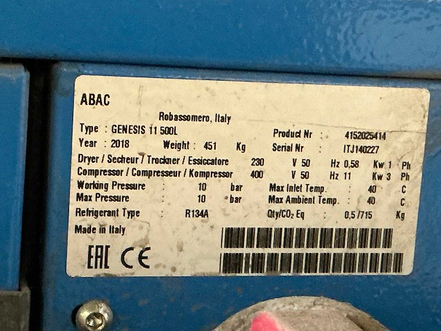2018 abac genesis 11 schroefcompressor - afbeelding 3 van  3
