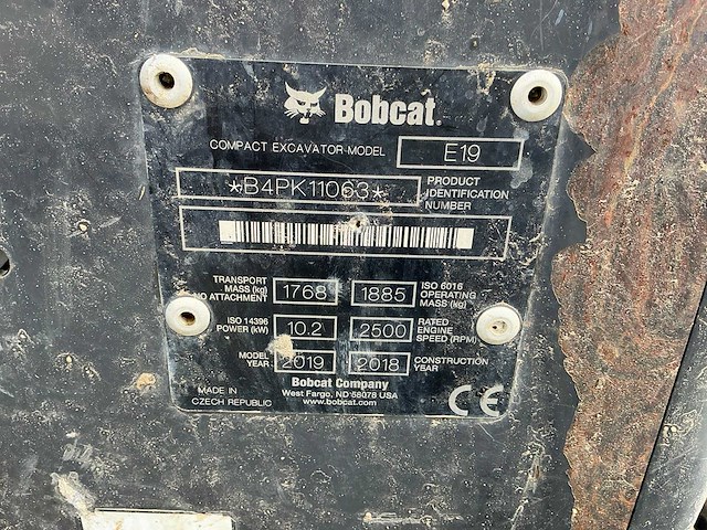 2018 bobcat e19 minigraafmachine - afbeelding 3 van  42