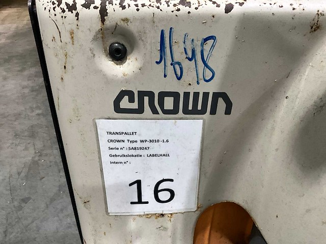 2018 crown wp-3010-1.6 elektrische palletwagen - afbeelding 10 van  11