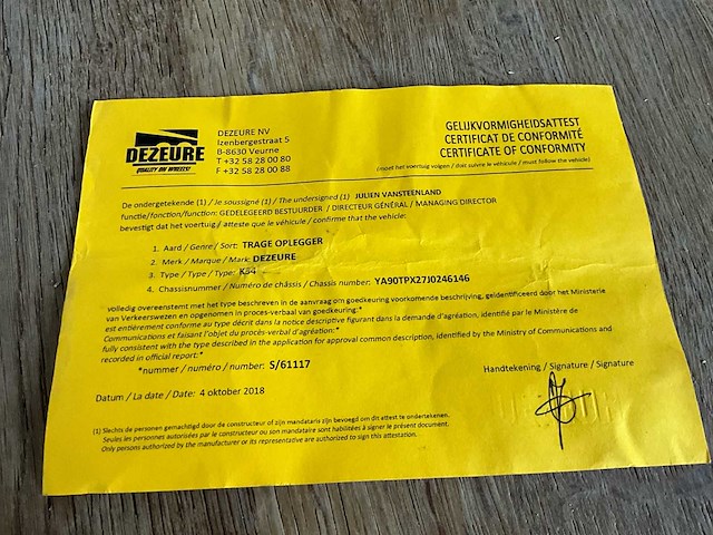 2018 dezeure k34 - trage oplegger - afbeelding 16 van  20
