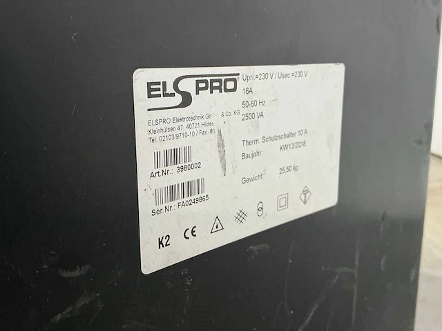 2018 elspro aachen 3980002 scheidingstransformator 2500va - afbeelding 3 van  4