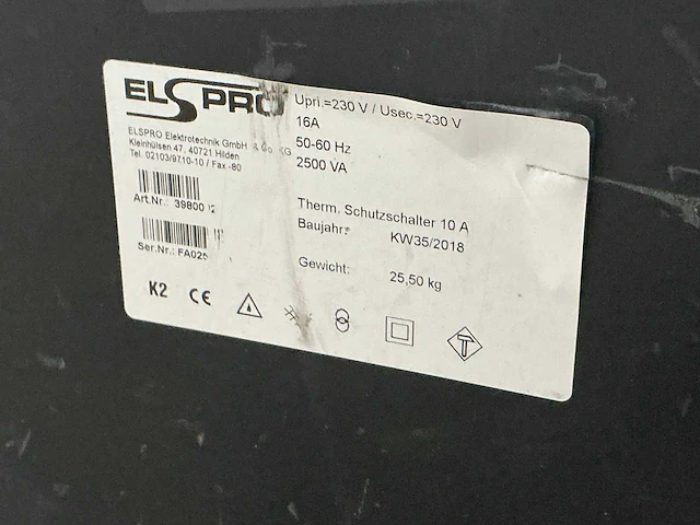 2018 elspro aachen 3980002 scheidingstransformator 2500va - afbeelding 4 van  5