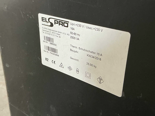 2018 elspro aachen 3980002 scheidingstransformator 2500va - afbeelding 4 van  5