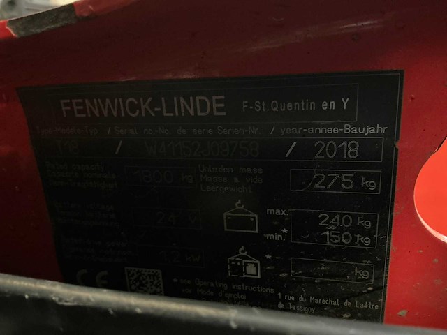 2018 fenwick t18 elektrische palletwagen - afbeelding 7 van  13