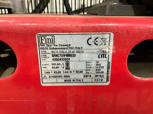 2018 fini bk119-270l-5 5t-ap 400/50 schroefcompressor - afbeelding 4 van  12
