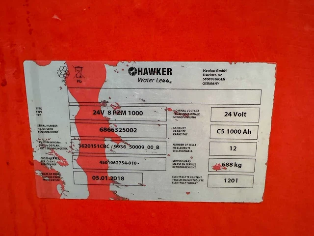 2018 hawker 24v 1000ah 2018 82% heftruck toebehoren - afbeelding 3 van  5