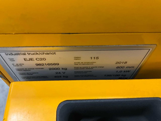 2018 jungheinrich eje c20 elektrische palletwagen - afbeelding 11 van  11