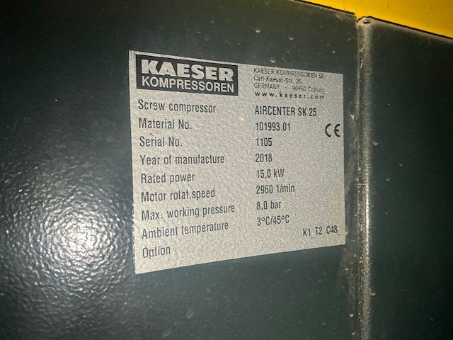 2018 kaeser aircenter sk25 schroefcompressor - afbeelding 6 van  6