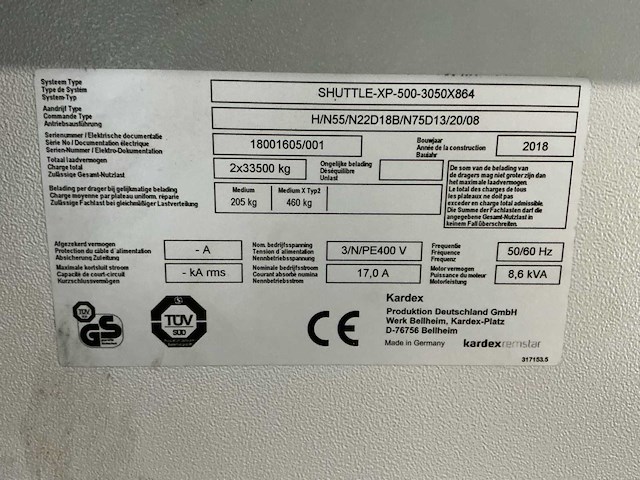 2018 kardex remstar shuttle xp 500-3050x864 geautomatiseerde opslagsysteem (asrs – automated storage and retrieval system) - afbeelding 7 van  13