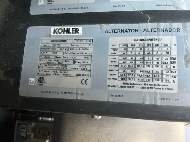 2018 kohler r66 noodstroomaggregaat - afbeelding 1 van  3