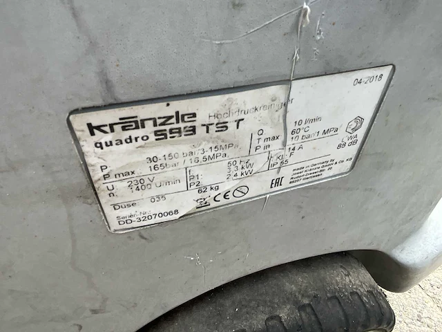2018 kränzle quadro 599 tst - hogedrukreiniger - afbeelding 9 van  10