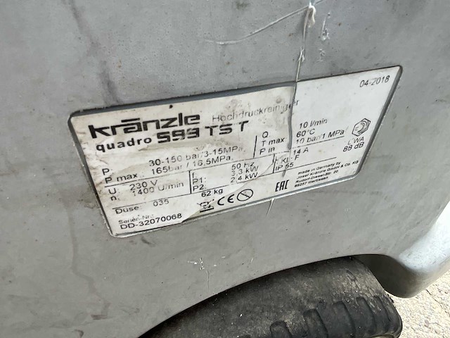 2018 kränzle quadro 599 tst - hogedrukreiniger - afbeelding 4 van  5