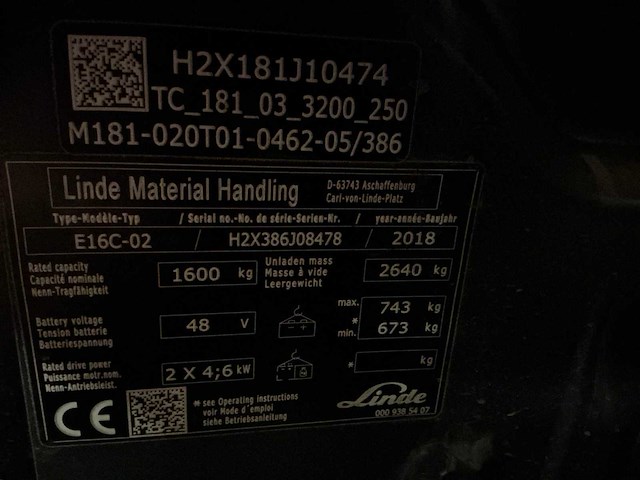 2018 linde e16c vorkheftruck - afbeelding 34 van  54