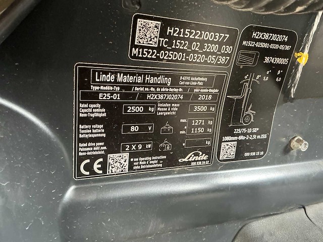 2018 linde e25-02 vorkheftruck met 2023 accu - afbeelding 56 van  82