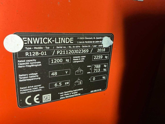 2018 linde r12b reach truck - afbeelding 2 van  3