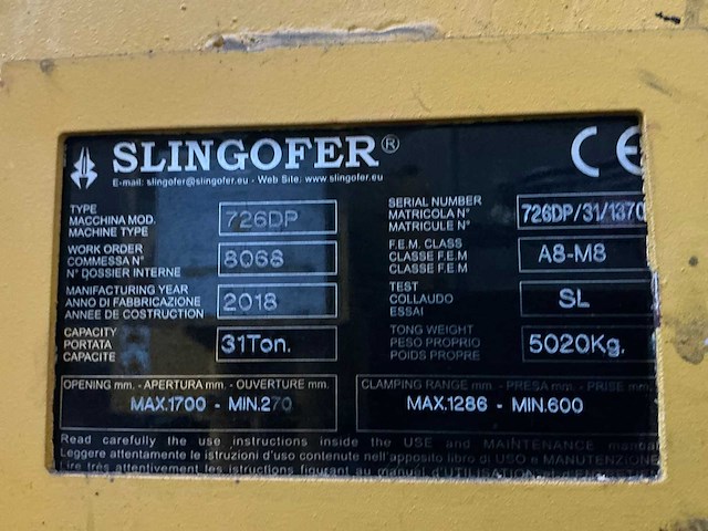 2018 slingofer 726dp spoelgrijper met onderhoudsportaal - afbeelding 9 van  9