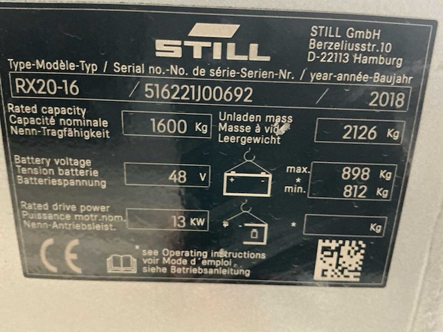 2018 still rx20-16 vorkheftruck - afbeelding 8 van  8