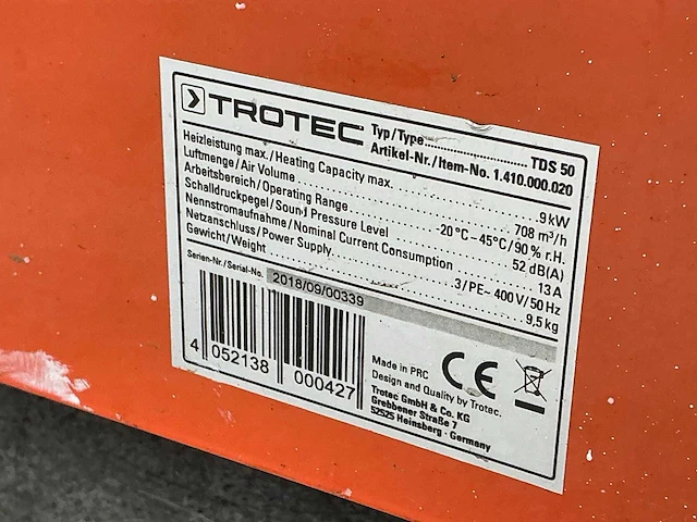 2018 trotec tds 50 elektroheater 9kw 400v - afbeelding 6 van  7