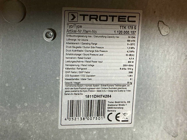 2018 trotec ttk 0175 s bouwdroger 50l - afbeelding 3 van  7