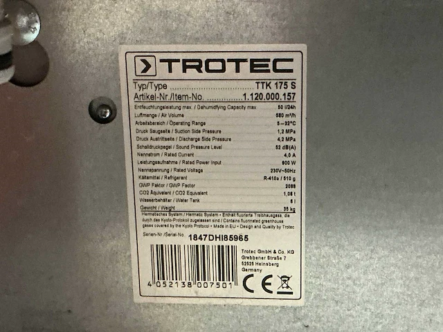 2018 trotec ttk 0175 s bouwdroger 50l - afbeelding 6 van  7
