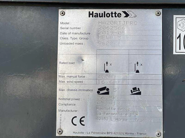2019 - haulotte - ha 20 - aerial work platforms - afbeelding 19 van  31