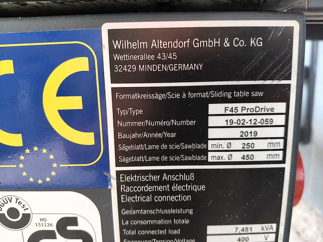 2019 altendorf f45 prodrive paneelcirkelzaagmachine - afbeelding 6 van  15