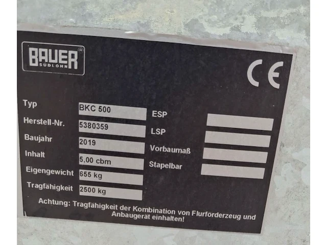 2019 bauer südlohn bkc 500 kiepcontainer - afbeelding 5 van  13