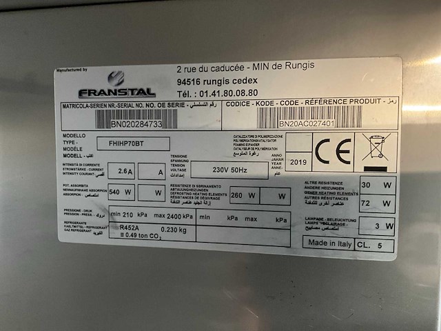 2019 franstal fhihp70bt koelkast rvs - afbeelding 5 van  5